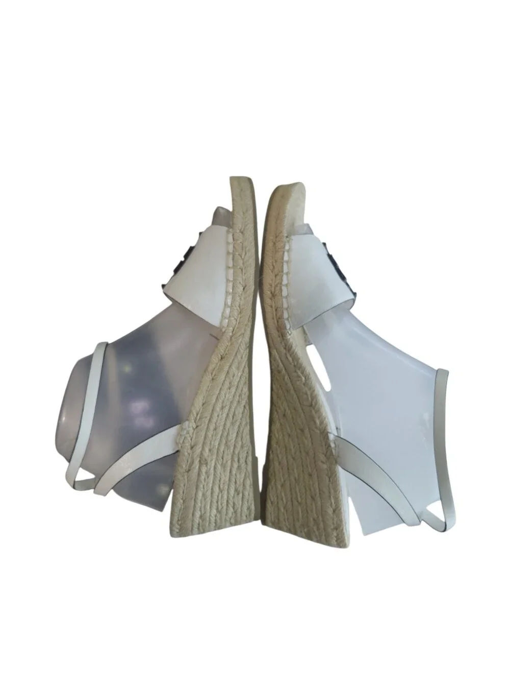 Tory Burch Ines White Leather Logo Espadrille Wedge Sandals Size 9.5